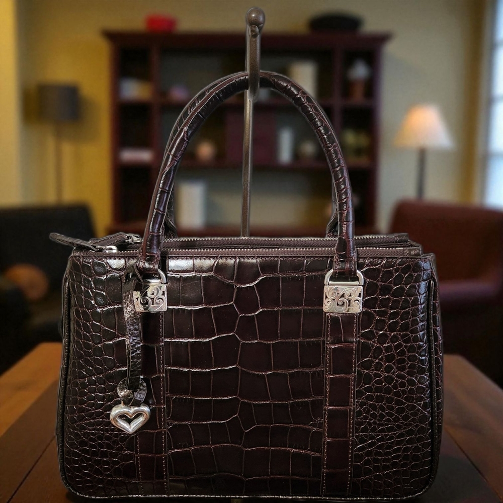 Brighton Dark Brown Croc-Embossed Satchel